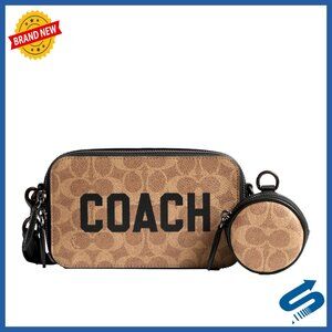 Slim Crossbody Bag with Detachable Pouch, Leather and Canvas, Casual Messenger